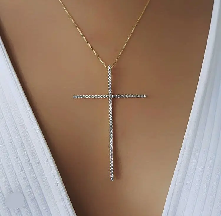 Classic large size Cross Pendant Necklace For Women Charm Jewelry Cubic