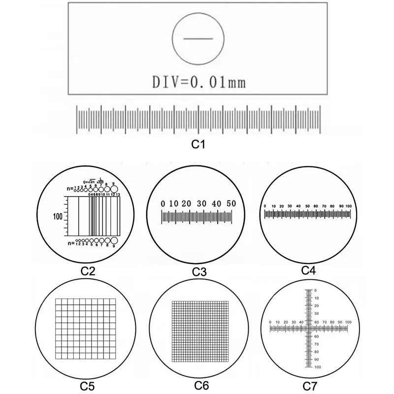 C1-C7 оптические очки микроскоп измерение калибровки слайды окуляр сетка линейка микроскоп сценический объектив микрометр