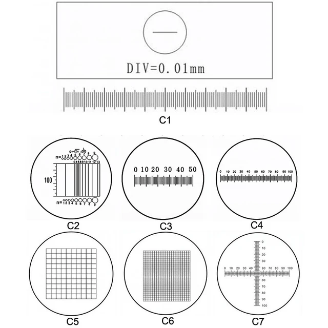 Lames d'étalonnage de microscope en verre optique C1-C7, règle pour les  yeux SIM, micromcirculation de scène de microscope pour la mesure des  excréments SIM - AliExpress