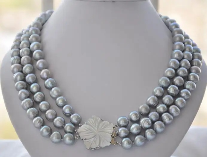 

FREE SHIPPING>>>@@ > 3470 3strands gray round freshwater pearl necklace 2