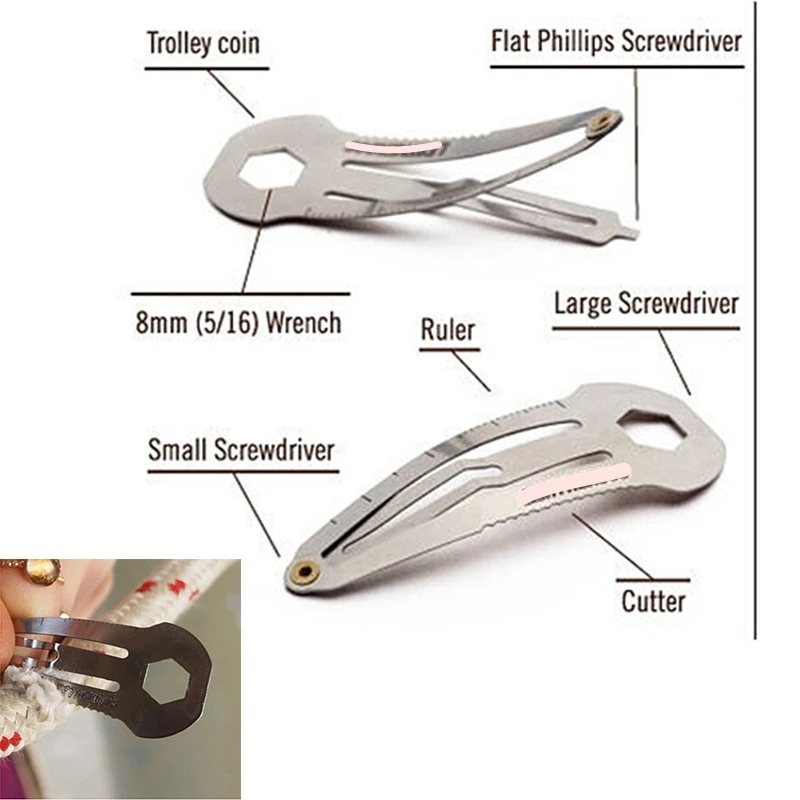 

Outdoor Durable Hairpin Hairclip Ruler Cutter EDC Stainless Steel Keychain Survive Screwdriver Travel Pocket Utility Tools