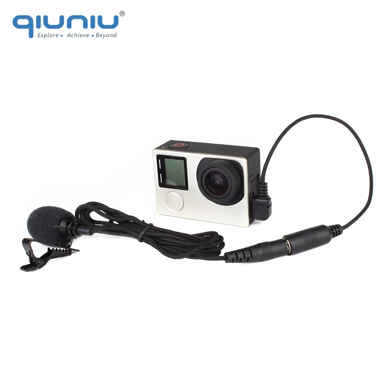 

QIUNIU External Microphone Kit 3.5mm Mic + Mini USB Adapter Cable w/ Metal Clip for GoPro Hero 3 3+ 4 Camera For GoPro Accessory