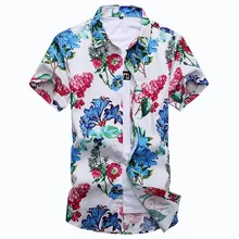 Новое поступление летний Стиль Мода Досуг высокий эластичный хлопок сатин дрель цветок мужчины короткие футболки с рукавами большие размеры M-7XL