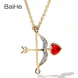 BAIHE Solid 18 K Белый + желтое золото сертифицировано 0.20ct Сердце 100% натуральный рубин Мода прекрасное ювелирное дело подарок ожерелья