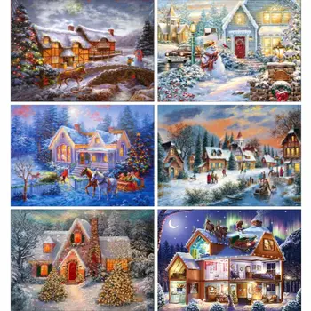Xmas Tree House Snowman HouseChristmas House Deer 5D Full Diamond Embroidery Painting DIY Cross Stitch Home Decor -m14