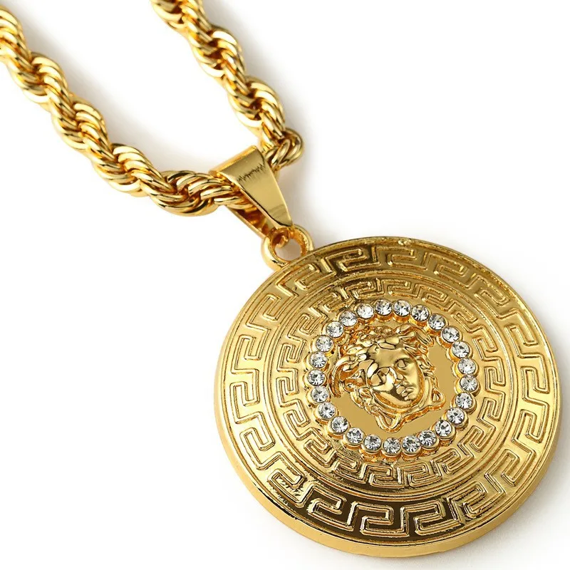 Hip Hop Head Gold Rhinestone Necklace 