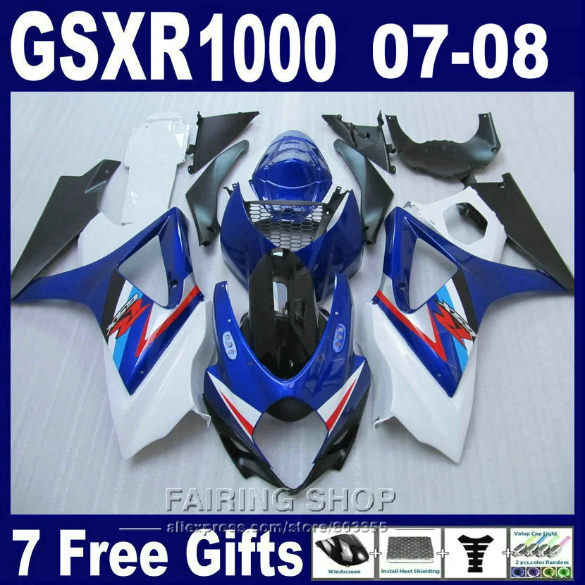 

Motorcycle customize fairing kit For Suzuki GSXR 1000 07 08 K7 K8 blue white black fairings set GSXR1000 2007 2008 DX55