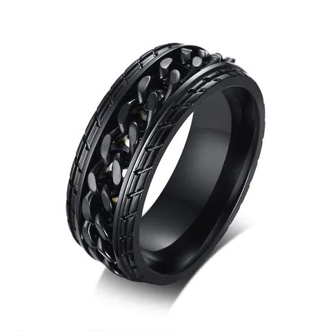 Ring Men Spinner Spinning Ring in Stainless Steel Curb Chain Worry Anxiety Rings