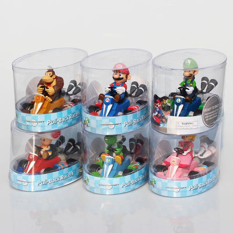 

6Pce/Lot Super Mario Bros Kart Peach Toad Donkey Kong Mario Luigi Figure Giocattolo Tirare Indietro Auto Pull-Back Racers