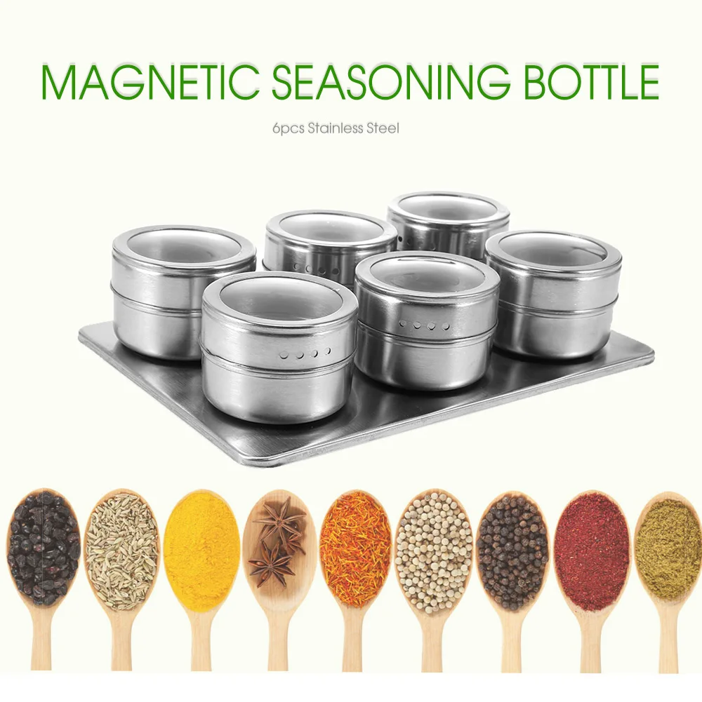 6pcs Stainless Steel Magnetic Seasoning Pot