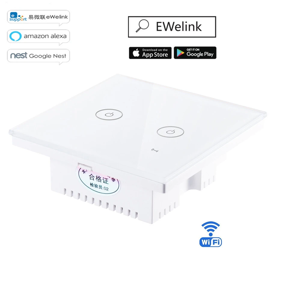 

Eruiklink Ewelink APP/ Wifi / Touch Smart Switch UK Type 1 2 3 Gang Wireless Wall Touch Panel Switch Timing Light Switch Alexa