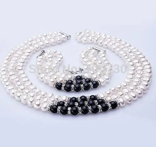 

Jewelry 00773 Freshwater Pearl Jewelry Set Necklace, Bracelet And Earrings (A0516) -Bride jewelry free shipping