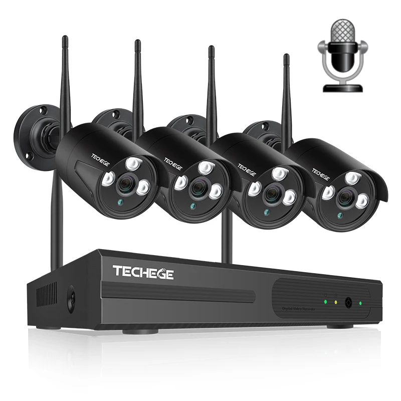 Techege 1080P Беспроводная CCTV камера система аудио запись 4CH NVR домашняя WiFi камера безопасности комплекты уличная система видеонаблюдения - Color: 4CH NVR 4 Black Cam