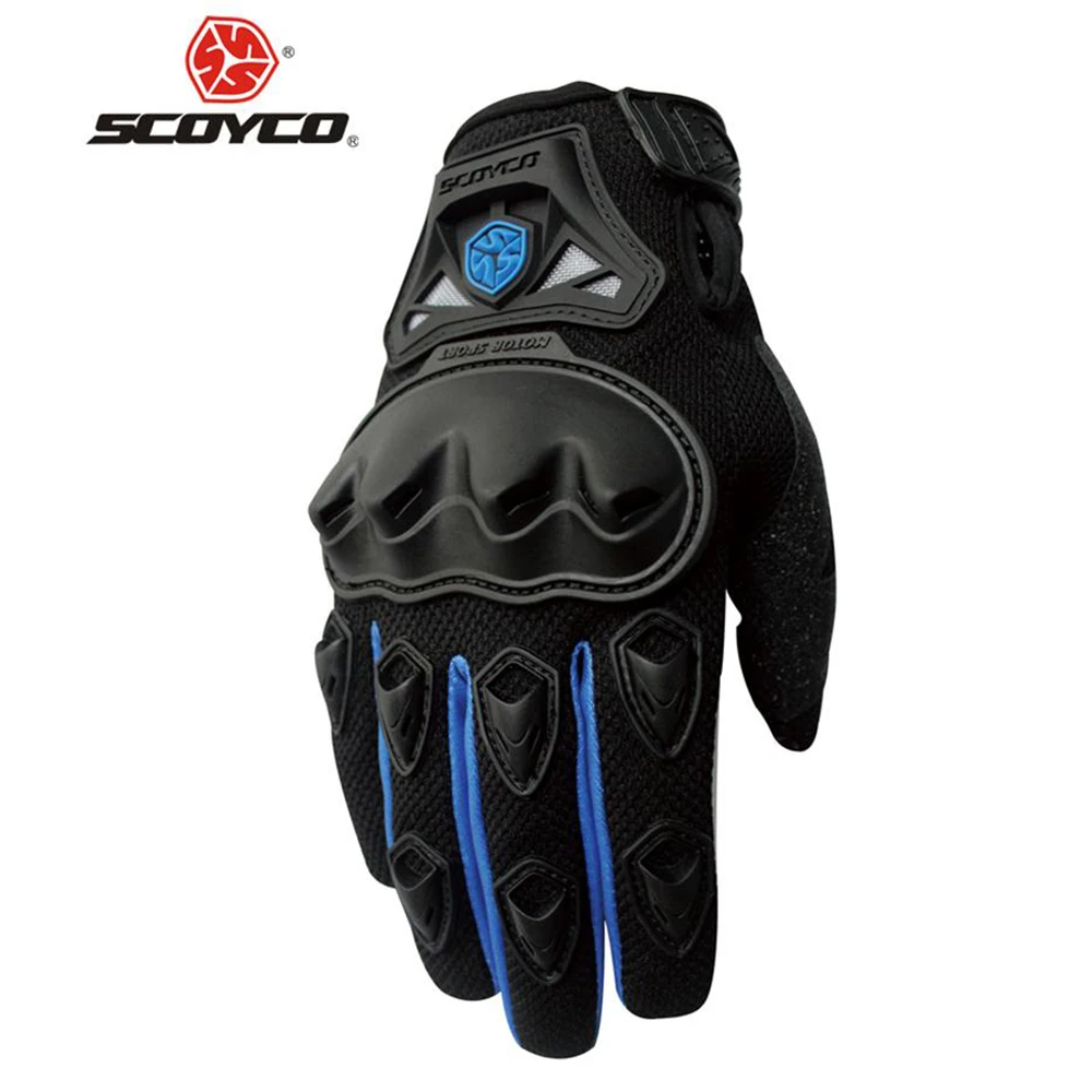 SCOYCO профессиональные мотоциклетные защитные перчатки Экипировка для мотокросса внедорожные гоночные перчатки полный палец перчатки Спорт на открытом воздухе Guantes - Цвет: Синий