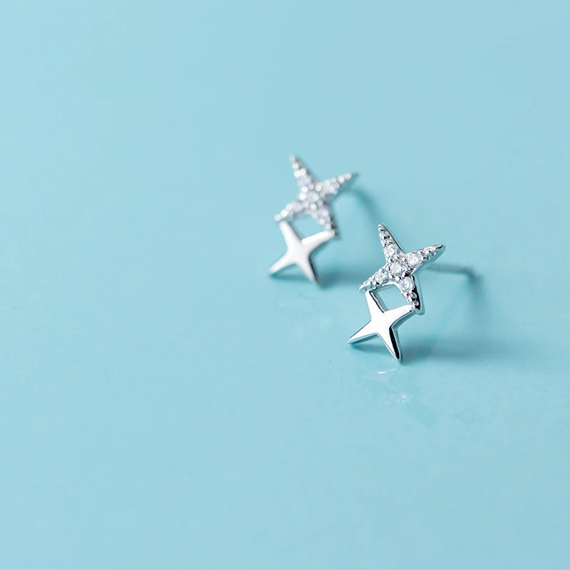 

Silver Double Star Earrings With AAA Zircon Copper Ear Stud Earring S925 Earring Jewelry Party For Women Girl Gift