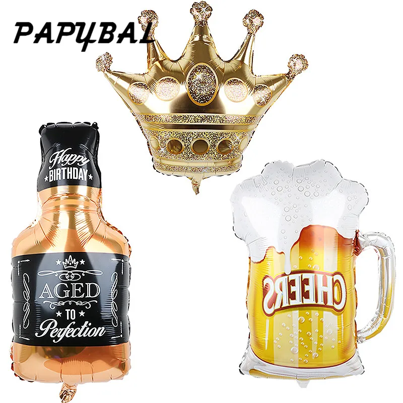 

Large Gold Crown Whiskey Bottle Beer Cup Foil Helium Balloon Bar Happy 30 Year Old Birthday Party Wedding Celebration Decoration