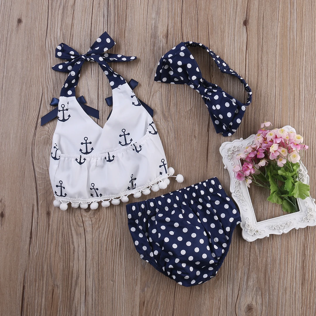newborn baby clothing gift set Toddler Infant Baby Girls Clothes  Tops Shirt Polka Dot Briefs Head Band 3pcs Outfits Set baby girl cotton clothing set