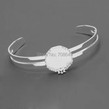 

15mm Silver Plated Blank Bases Round Crown Bezel Cabochons cuff Bracelet Bangle Settings Blank for Kids Children Girls Wholesale