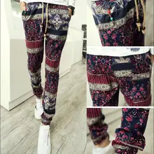 M-3XL весной и летом шаблон печати повседневные штаны ноги штаны-шаровары Лен Штаны модные брюки