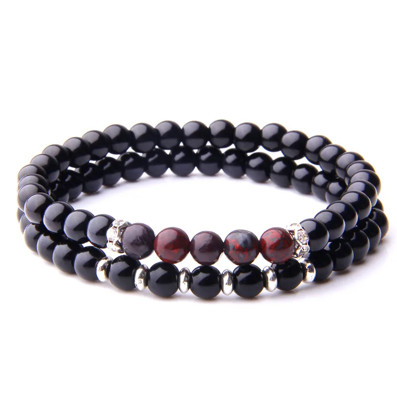 

Vinswet 2pcs/set Natural Black Onyx Stone Bracelet&Bangles For Men Woman Jewelry pulsera erkek bileklik gift