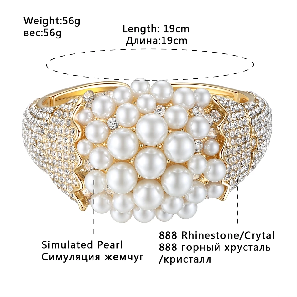 Minmin широкий золотой цвет кристалл браслет синтетический жемчуг браслет женский невесты Шарм браслет регулируемый Свадебные ювелирные изделия MSL324