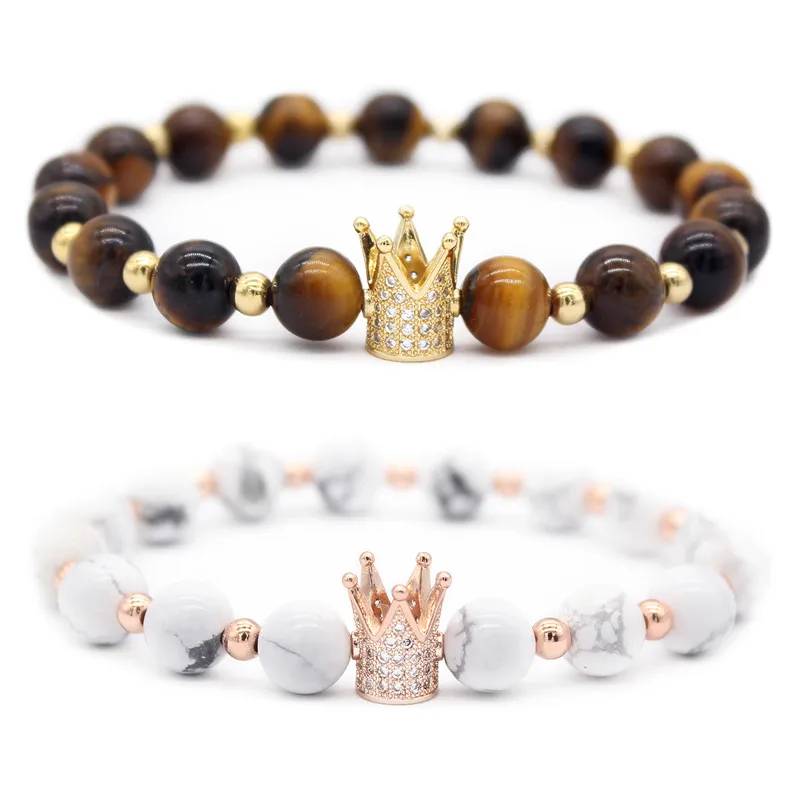 Poshfeel His And Hers Couple Bracelets Distance Jewelry Cz Crown King Charm Stone Bracelet for Lovers Gift MBR180001
