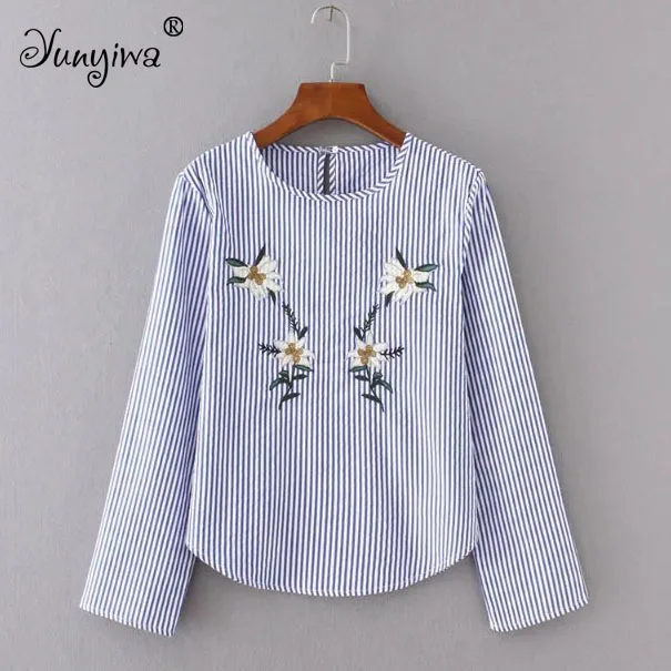 Women Blouse Shirts Casual Striped plus size Blusa Appliques Full Sleeve O-Neck Tops Blusas |