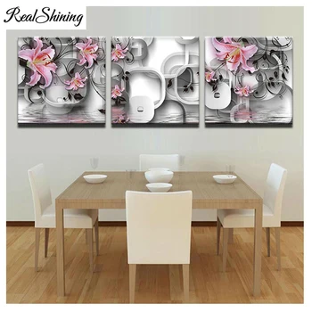 

Large Home Decor Diy diamond painting cross stitch 3 Pieces Lily Flowers water,5d diamond mosaic embroidery crafts FS3327