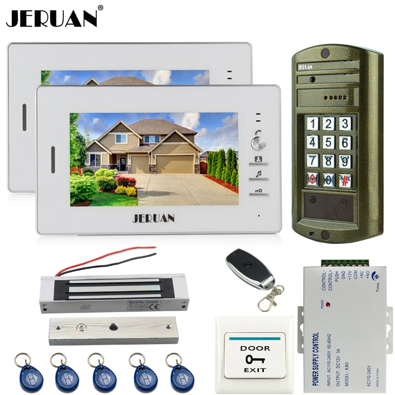 

HOME 7`` Video Door Phone Intercom System kit Metal Panel waterproof password keypad HD Mini Camera +180kg Magentic lock 1V2