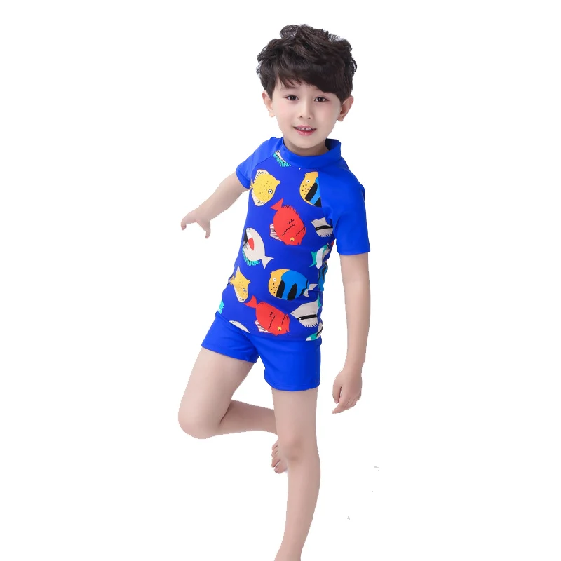 Y551 fish print baby boy swimwear kids boy bikini set swimsuit summer