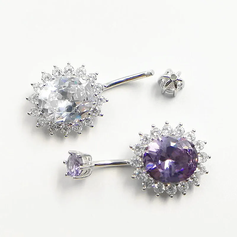 

925 sterling silver Belly button Piercing navel Rings Clear CZ Navel Rings Belly Jewelry
