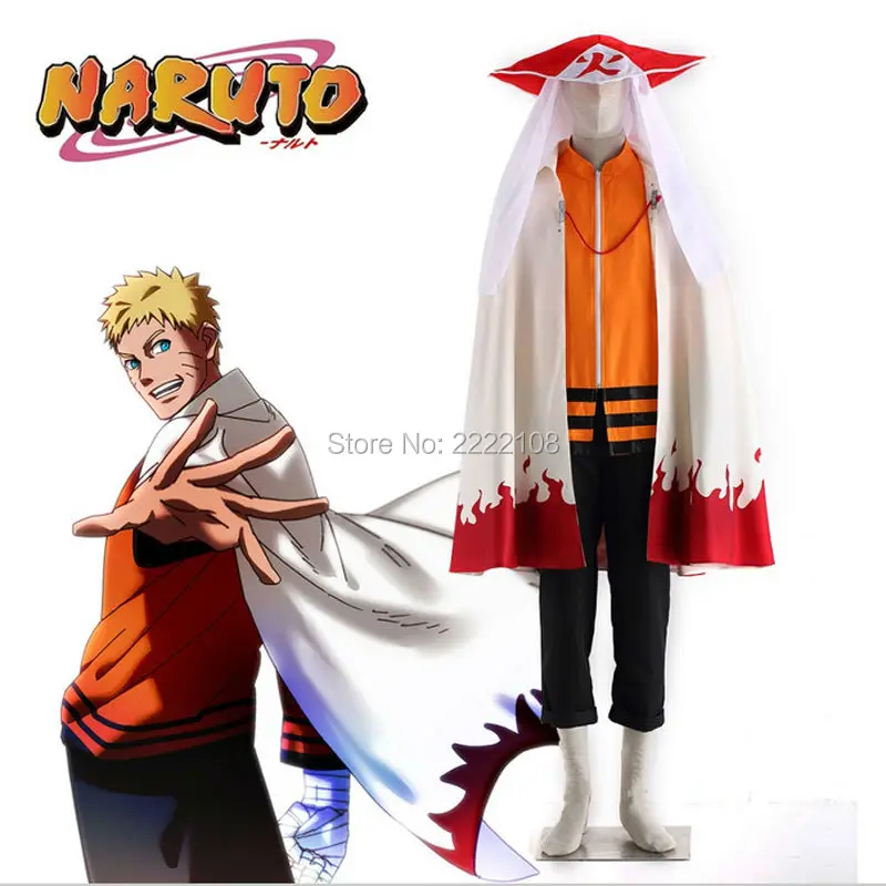 

Hot anime naruto de laatste zevende hokage uzumaki naruto cosplay Kostuums met mantel en hokage's hoed (Cloak+jacket+pants+hat)