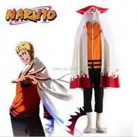 熱いアニメnarutoデlaatste zevende火影うずまきナルトコスプレkostuums metマントルピースen火影のhoed (マント+ジャケット+パンツ+帽子)