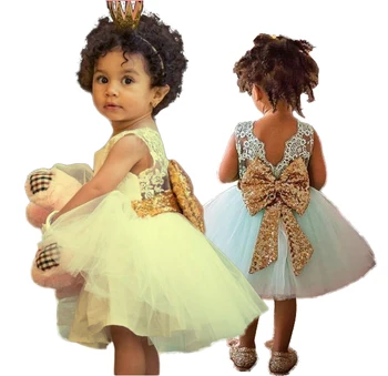 

Baby girl dress Big Bow Sequined Lace Dress White Birthday Party Dress Wedding gown vestido bebe roupas de bebe menina batizado