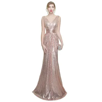 

Luxury Summer Dress Women Elegant Sexy Sleevelesss V-neck Mermaid Sequin Dress Formal Bridesmaids Long Party Dress