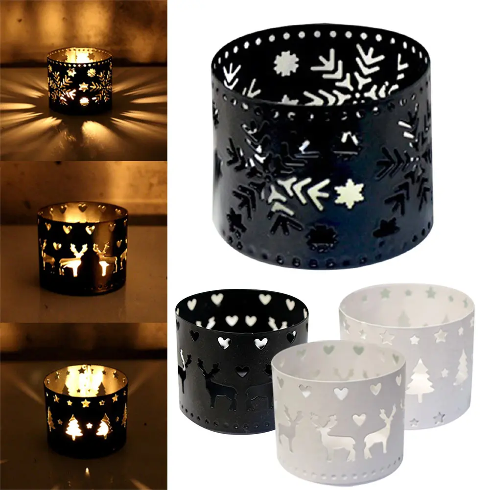 

Christmas Candle Holder Iron Hollow Snowflake Tree Deer Home Party Decoration RT99