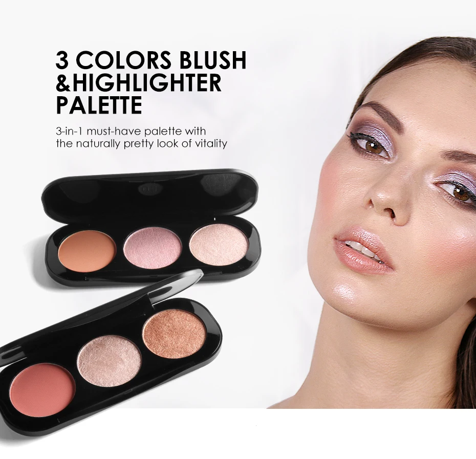

Focallure 3 Colors Blush&Highlighter Palette Face Matte Highlighter Powder Illuminated Blush Powder Face Makeup Blusher