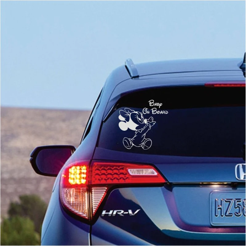 25cm tall Cartoon Car Sticker Minnie BABY ON BOARD Rearview Mirror Decal Car Window Bumper Cute Waterproof Removable L093