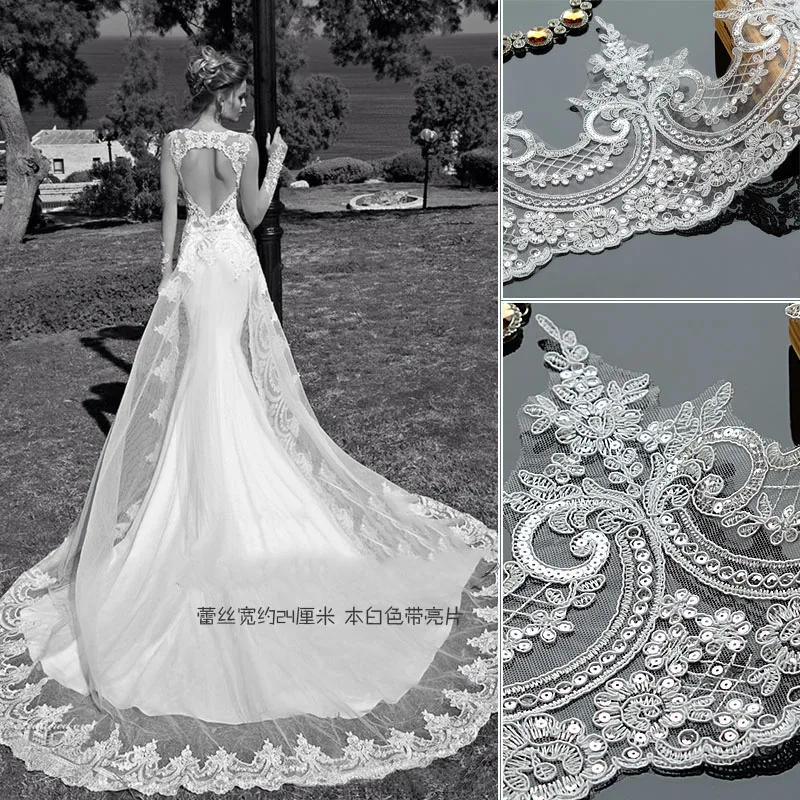 

9Yards Sequins Beautiful Embroidered Applique Wedding Lace Trim Accessories DIY Fabric Material High Quality