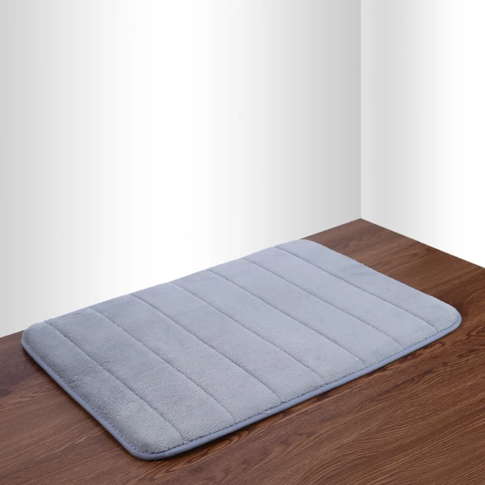 

50*80cm Coral Velvet Bath Rug Memory Foam Bathroom kitchen Bedroom Mats Shower Mat Horizontal Stripes Rug Non-slip Bath Mats