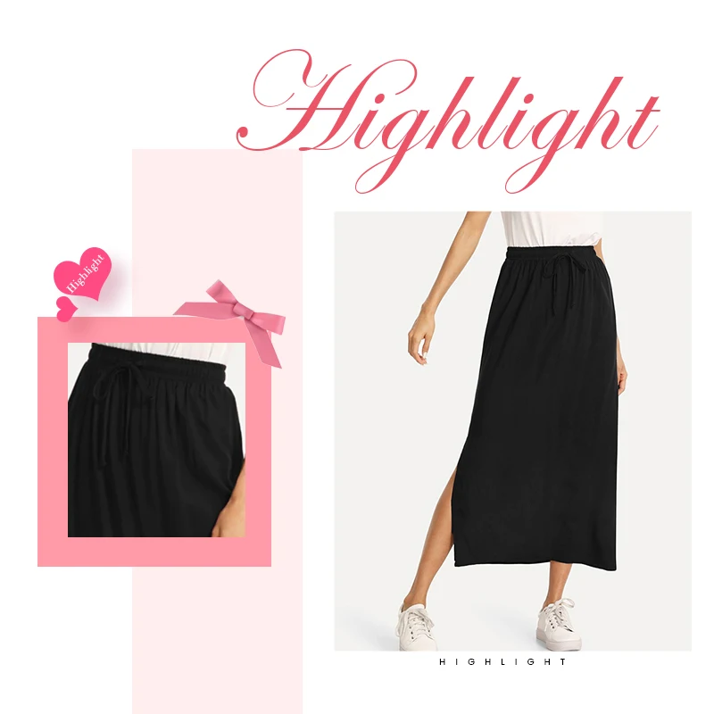 Dotfashion черная однотонная женская юбка с разрезом сбоку, уличная одежда, весна-осень, Повседневная модная юбка с высокой талией и разрезом