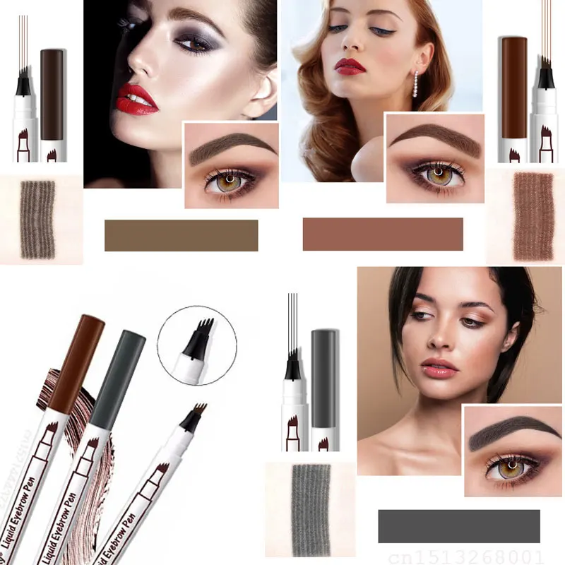 

Microblading Tattoo Liquid Eyebrow Pencil Waterproof Long lasting 4 Fork Tip Fine Sketch Eyebrow Dye ink Pen Makeup Tools