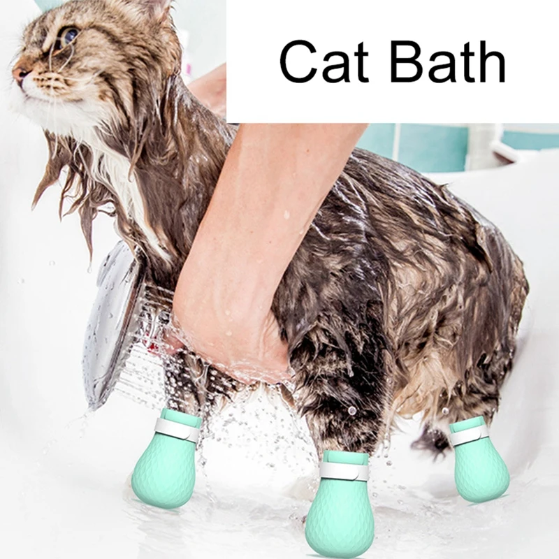 

4 Pcs/lot Pet Cat Shose Silicone Anti-Scratch Cat Shoes Boots Adjustable Cat Paw Medical Protector For Home Bathing Shaving