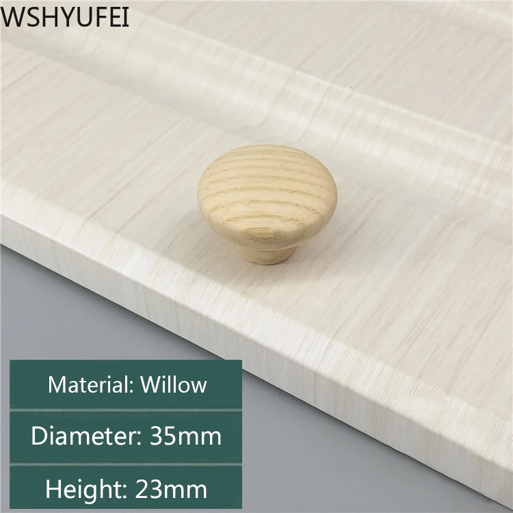 buy Cabinet drawers solid wood handle modern minimalist wardrobe door wooden handle single hole round cabinet wood small handle