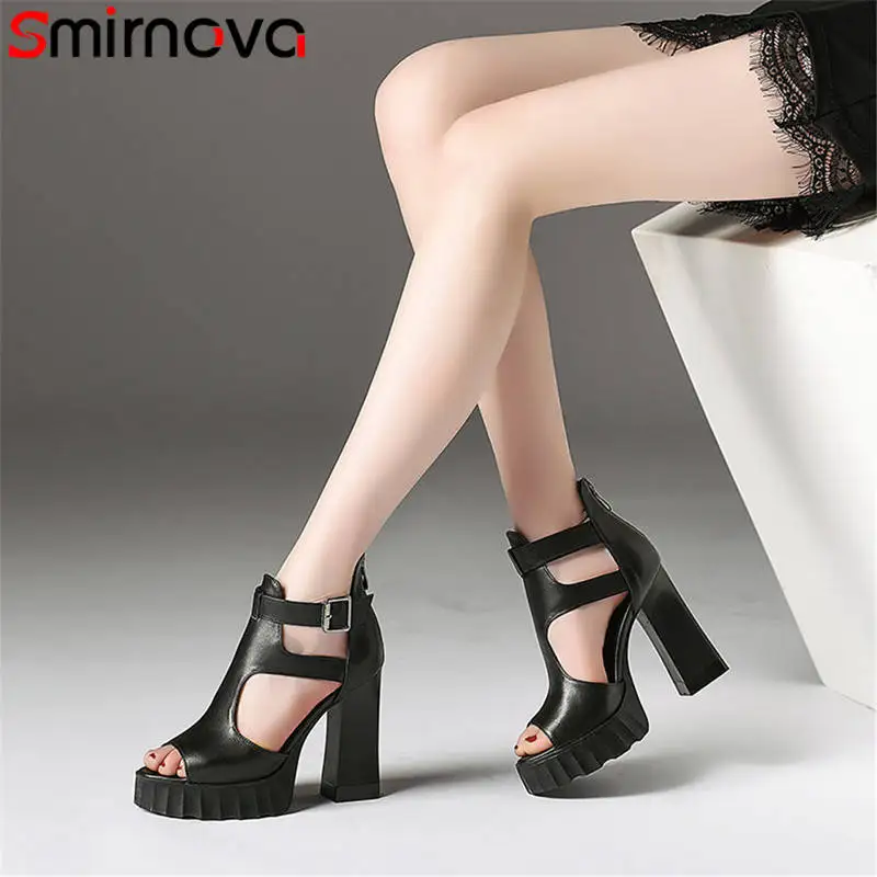 

Smirnova 2020 fashion summer new shoes woman buckle sandals women platform thick heel genuine leather high heels prom shoes