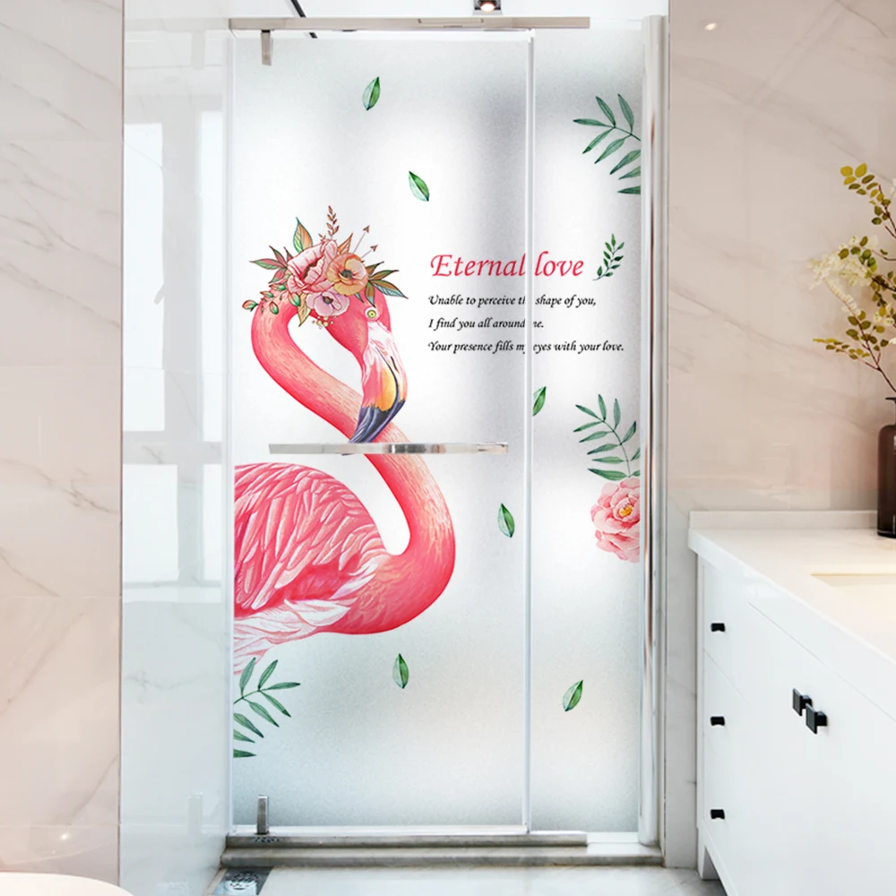 

Flower Flamingo Custom Stained Static Cling Window Film Frosted Opaque Privacy Glass Sticker Home Decor Digital print BLT1563