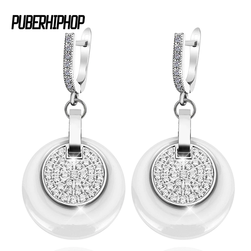 

2019 Large Round Crystal Ceramic Earrings For Women Black White Over Size Statement Earrings Friendship Fashion Elegant Jewelry