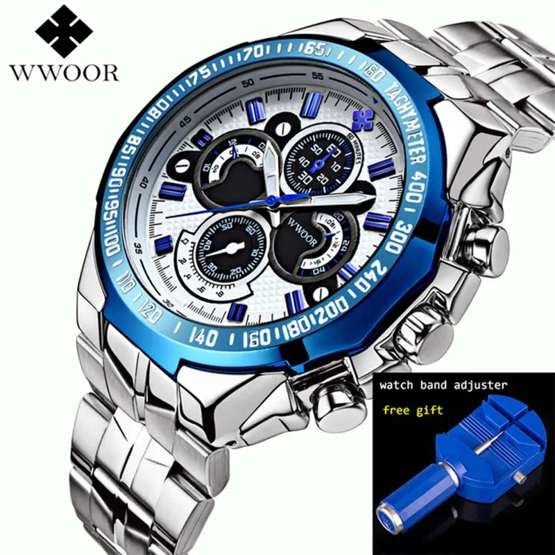 

WWOOR 2019 Men's Wrist Watches Top Brand Luxury Sport Men Stainless Steel Watches Black Big Dial Watch For Men reloj hombre