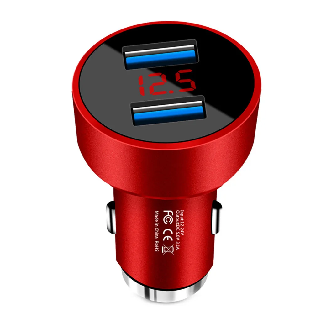 

5V 3.4A Aluminum Alloy Display Car Charger Cigarette Lighter Dispenser Charger LED Light Voltage Car Electronic Accessories