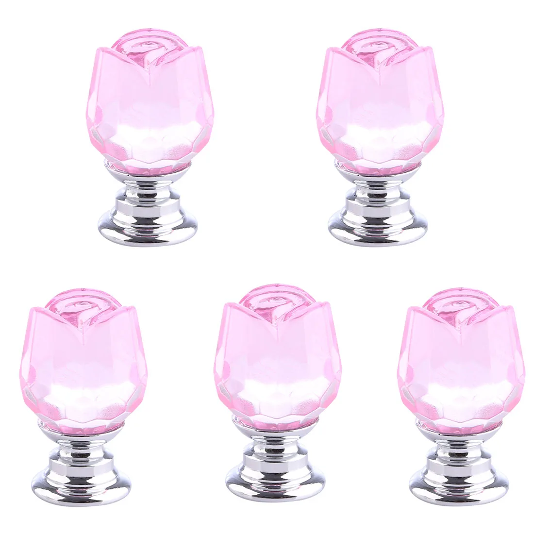 5 pcs Set Transparent Crystal Rose Shape Door Cabinet Knobs Furniture Handle Cupboard Kitchen Pull Handle- Pink - Цвет: Pink